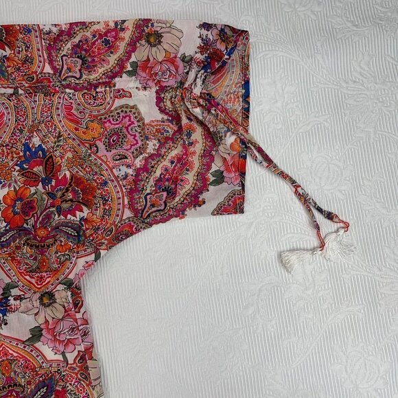 New ONDADEMAR Medium 100% Cotton Floral Paisley Resortwear Deep-V Top/Blouse - Picture 3 of 7